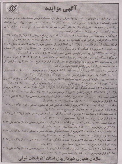 مزایده,مزایده فروش قطعات به تعداد سیزده باب