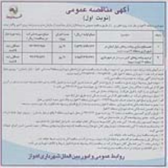 آگهی مناقصه عمومی , مناقصه واگذاری همسطح سازی ، پیاده روهای بلوار ایمان ....