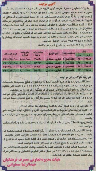 مزایده,مزایده تعداد 4 قطعه زمین با کاربری تجاری مسکونی دارای سند ثبتی تک برگ  