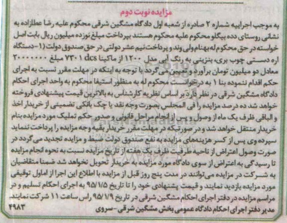 مزایده دستگاه اره دستی چوب بری ...
