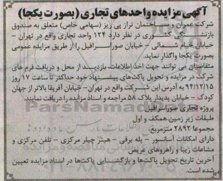مزایده , مزایده 124 واحد تجاری