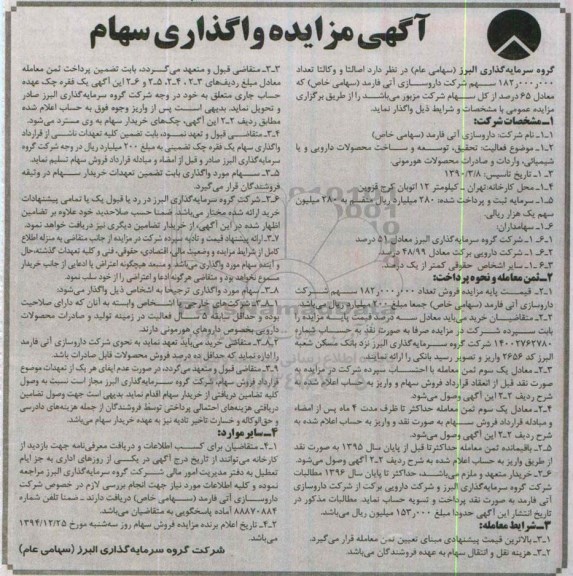 آگهی مزایده,مزایده واگذاری سهامی