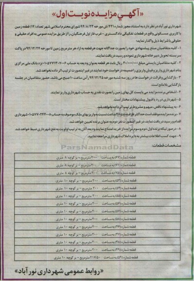 مزایده,مزایده تعداد 14 قطعه زمین با کاربری مسکونی 
