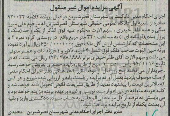 مزایده,مزایده یک واحد ملک پرواربندی قولنامه ای
