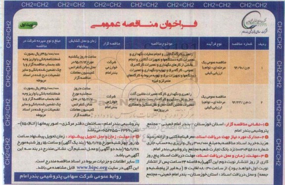 فراخوان مناقصه, مناقصه راهبری کارگاه آنالایزر....