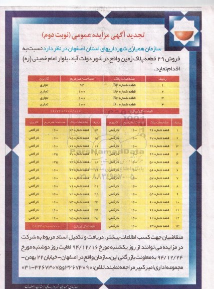 مزایده,مزایده فروش 29 قطعه پلاک زمین نوبت دوم