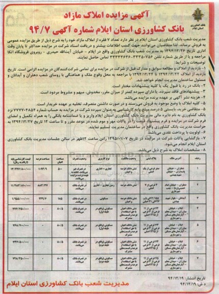 مزایده,مزایده تعداد هفت فقره از املاک مازاد کاربری تجاری اداری مسکونی  