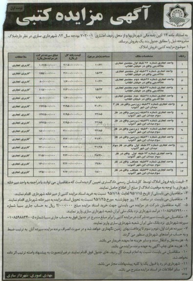 مزایده,مزایده 14 واحد تجاری به استناده ماده سیزده نوبت اول
