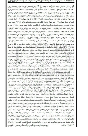 مزایده,مزایده ششدانگ یکباب خانه کلاسه 19900/ش3و8901881