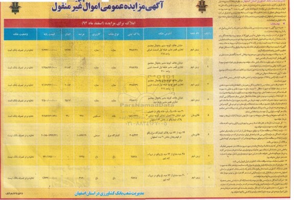 مزایده,مزایده فروش املاک به صورت نقدی و اقساطی اموال غیرمنقول 94.12.25
