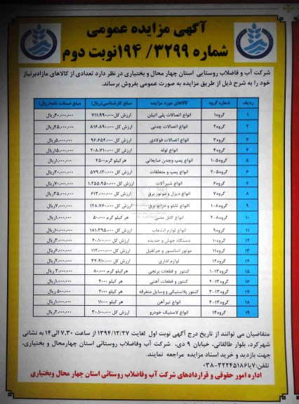 مزایده انواع اتصالات پلی اتیلن ...نوبت دوم 94.12.26