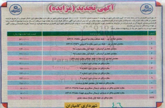 آگهی تجدید مزایده , مزایده اجاره مغازه تجدید