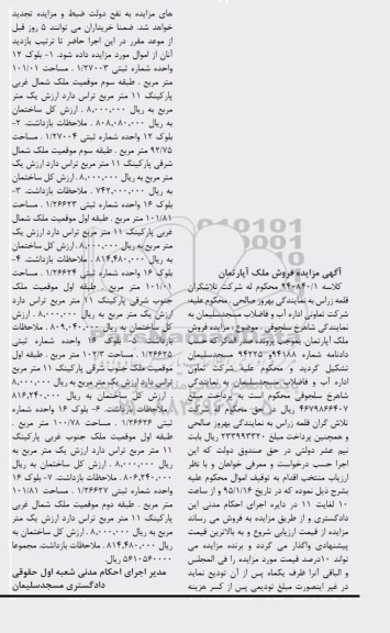مزایده,مزایده ملک اپارتمان به کلاسه 940840.1