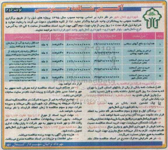 مناقصه , مناقصه هدایت و دفع آبهای سطحی نوبت دوم