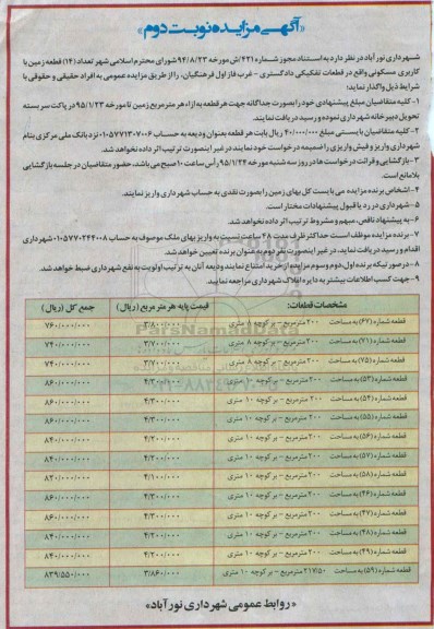 مزایده,مزایده تعداد 14 قطعه زمین با کاربری مسکونی نوبت دوم