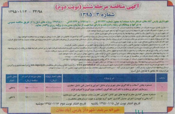 آگهی مناقصه, مناقصه دستمزد پخش آسفالت و لکه گیری معابر شهری و... مرحله ششم نوبت دوم