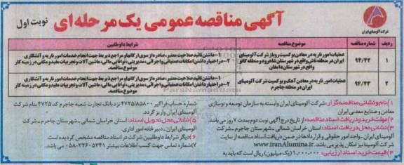 آگهی مناقصه عمومی یک مرحله ای,مناقصه عملیات امور ناریه در معادن بوکسیت