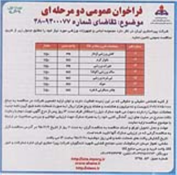فراخوان عمومی دو مرحله ای , فراخوان مجموعه لباس و تجهیزات ورزشی 