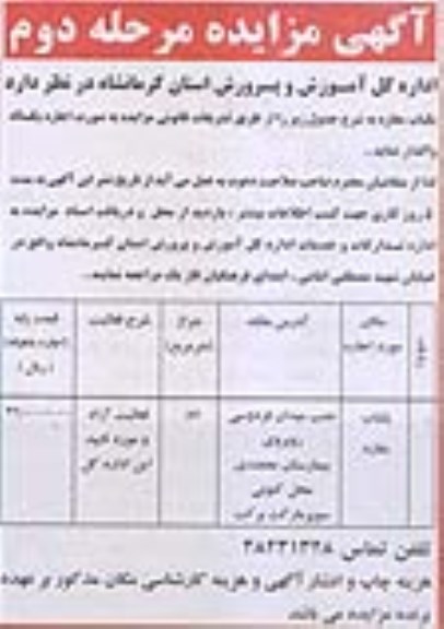 آگهی مزایده, مزایده واگذاری به اجاره یکباب مغازه - مرحله دوم