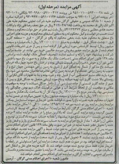 مزایده,مزایده ملک یک هکتار و به صورت باغ میوه با فنس کشی 