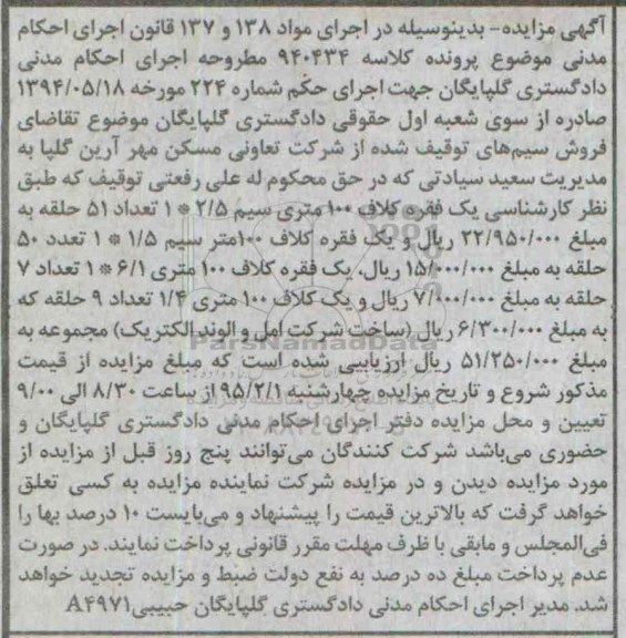 مزایده ,مزایده یک فقره کلاف 100 متری سیم 2/5 *1