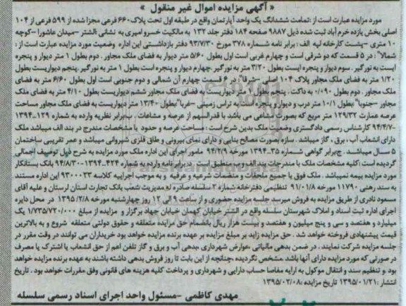 مزایده,مزایده ششدانگ اپارتمان بخش 11 خرم اباد