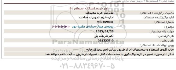 استعلام, استعلام درپوش مبدل حرارتی مکنده دود 