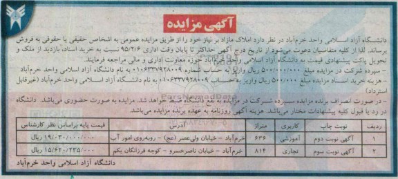مزایده,مزایده فروش املاک کاربری اموزشی تجاری 636و814متر