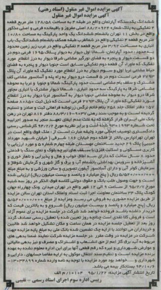مزایده,مزایده اپارتمان واقع در طبقه 4 مساحت 128/58متر
