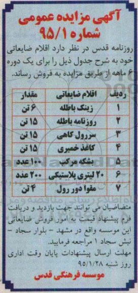 مزایده اقلام ضایعانی 