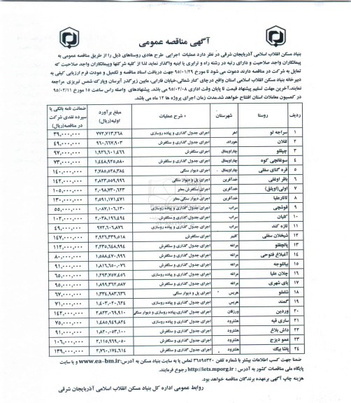 آگهی مناقصه عمومی , مناقصه عملیات اجرایی طرح هادی روستاهای...