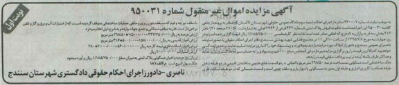 مزایده,مزایده ملک ساختمانی مسکونی با عرصه 298/50متر شماره 950031 نوبت اول