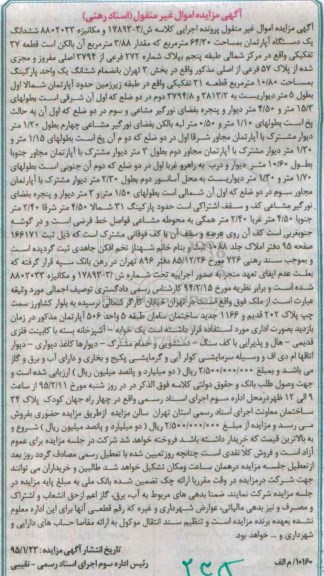 مزایده,مزایده ششدانگ یک دستگاه اپارتمان کلاسه مکانیزه 8802033