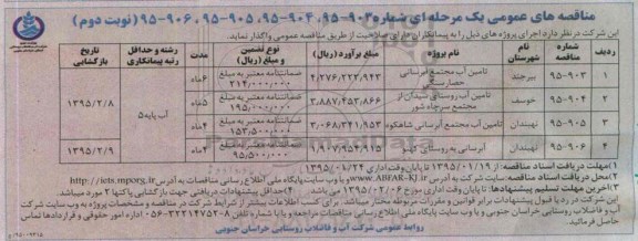 مناقصه های عمومی یک مرحله ای,مناقصه تامین آب مجتمع آبرسانی ....نوبت دوم