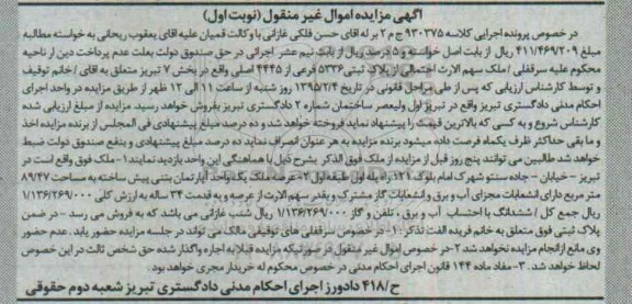 مزایده,مزایده ملک اپارتمان بتنی پیش ساخته نوبت اول