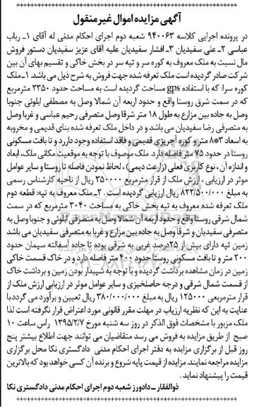 مزایده,مزایده ملک کلاسه 940063 