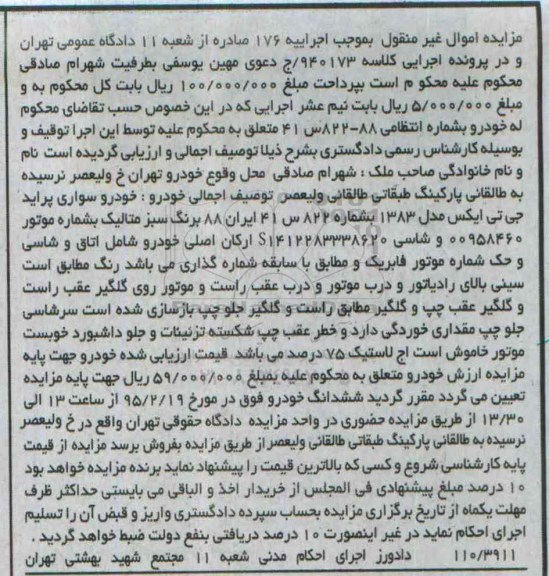 مزایده,مزاید خودروی سواری پراید جی تی ایکس