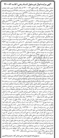 مزایده,مزایده ششدانگ یک دستگاه اپارتمان 96/58متر اسناد رهنی کلاسه 9200084