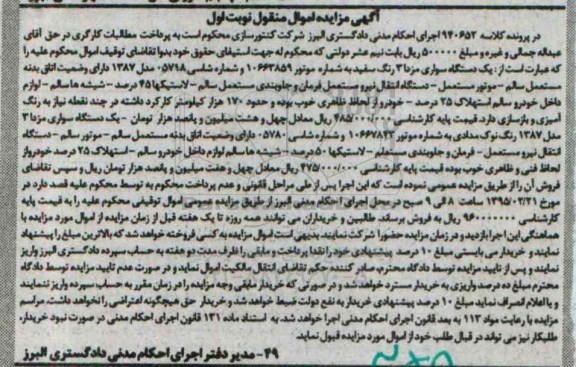 مزایده,ژنراتور  ، یک دستگاه سواری مزدا 3 رنگ سفید .....