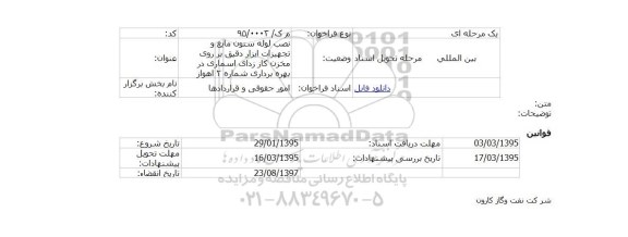 فراخوان, فراخوان نصب لوله ستون مایع و تجهیزات ابزار دقیق بر روی مخزن ...