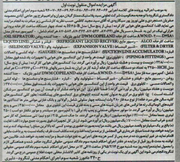 مزایده ,مزایده کندانسورهای هوایی کارکرده