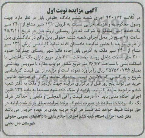 مزایده,مزایده 131 سیر مشاع از 240 سیر یک قطعه زمین