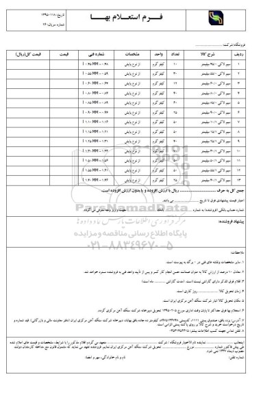 فرم استعلام بها ,فرم استعلام بها سیم لاکی 0/45 میلیمتر ... 95.1.30