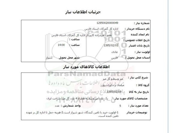 استعلام , استعلام میز وسط و گل میز
