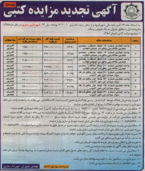 مزایده,مزایده فروش املاک به استناد ماده سیزده 