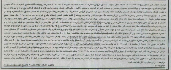 مزایده,مزایده فروش منافع یکباب مغازه