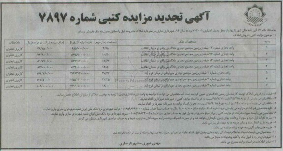 مزایده,مزایده هفت واحد تجاری تجدید شماره 7897 