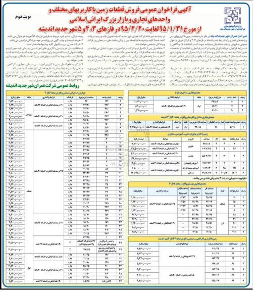 مزایده,فروش قطعات زمین نوبت دوم