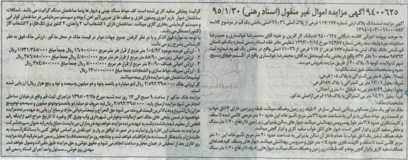 مزایده,مزایده ششدانگ پلاک ثبتی شماره 117/177 بخش یک 