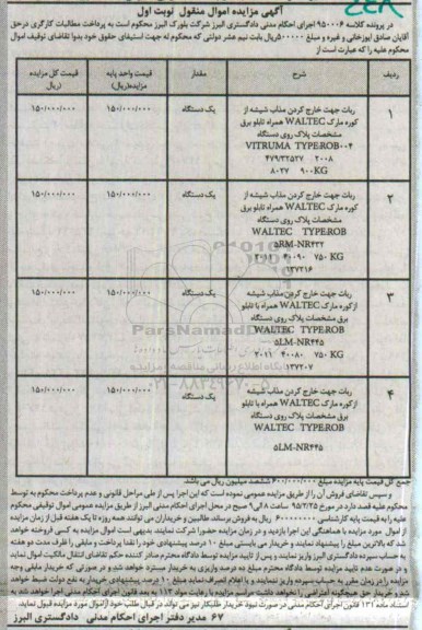 آگهی مزایده ,مزایده ربات جهت خارج کردن مذاب شیشه